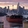 An oil tanker moored at a Viva Energy terminal in Sydney.