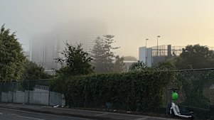 The fog over Highgate Hill in Brisbane.