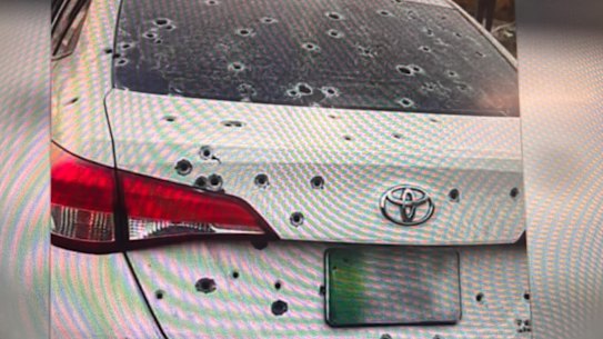 The bullet-riddled car of nine-year-old West Australian girl shot dead by police while travelling with her family in Pakistan. June 14, 2026

