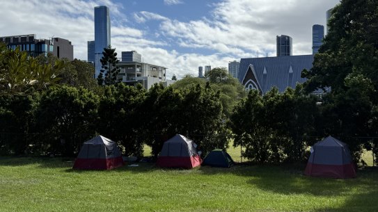Tents in South Brisbane’s Musgrave Park. 