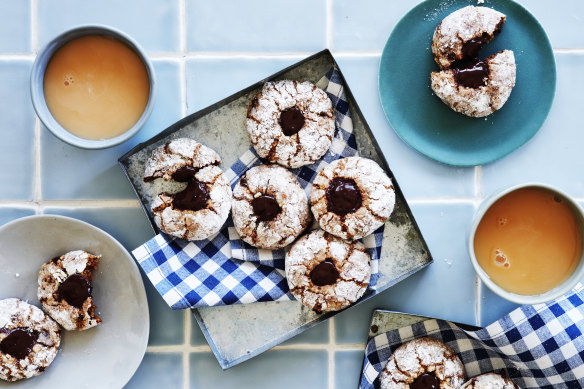 These chocolate and almond bikkies are soft and chewy.