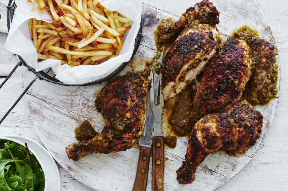 Serve this chicken with chips and greens – and plenty of napkins!