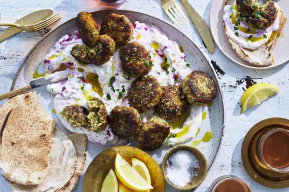 Lamb rissoles with beetroot yoghurt.