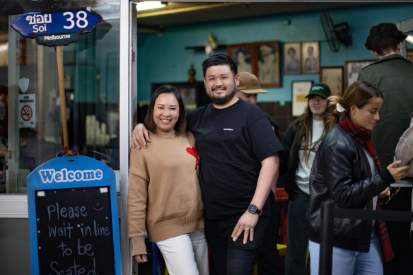 Soi 38 restaurant’s owners, Tang Piyaphanee and Top Piyaphanee, outside the car park restaurant.