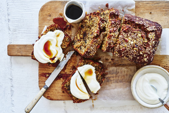 Seed, date, walnut and maple breakfast loaf