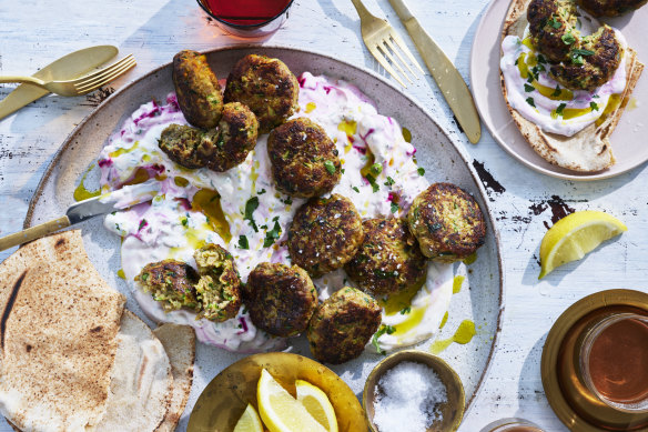 Lamb rissoles with beetroot yoghurt.