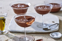 Adam Liaw’s olive oil and red wine chocolate mousse.