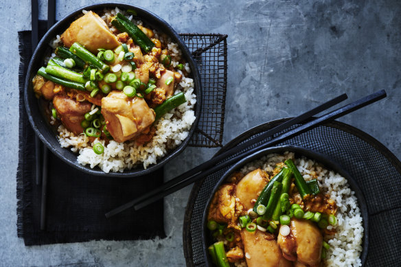 Julia Busutil Nishimura’s oyakodon (chicken and rice bowls).