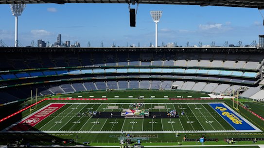 First look: The MCG has been transformed into the home of the NFL on Friday when the Rams and 49ers clash.