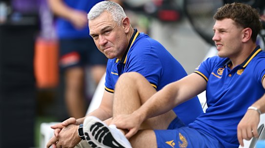 Jason Ryles looks on as his Eels slump to a big defeat in Melbourne.