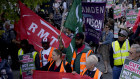 A UK transport workers’ union demonstration at King’s Cross in London on Saturday.