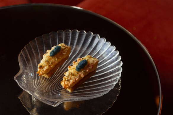Scampi on brioche toasts.