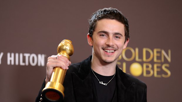 Timothée Chalamet with his Golden Globe. Will he win the Oscar? At this point, who knows?