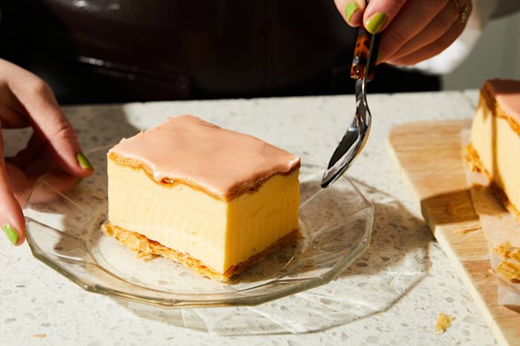 Using store-bought puff pastry makes this vanilla slice a simple weekend project.