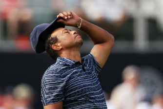 A despondent Tiger Woods during the first round of the PGA Championship.