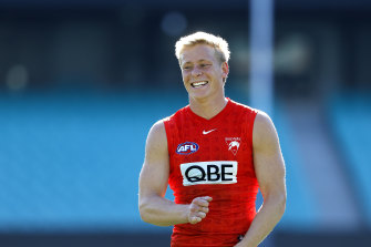 Isaac Heeney at training with the Swans this week.