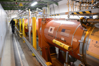 Inside the tunnel housing Large Hadron Collider, which verified the existence of the Higgs boson