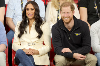 Prince Harry, the Duke of Sussex and Meghan, the Duchess of Sussex at the Invictus Games in the Hague on Sunday.