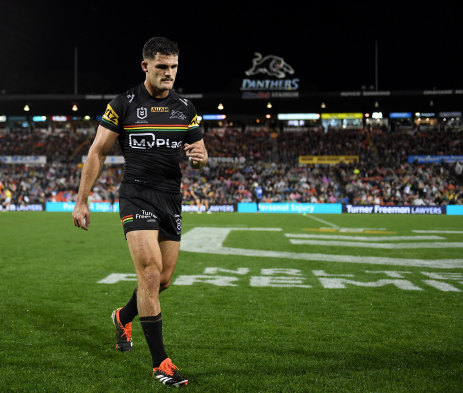 Nathan Cleary comes from the field with a hamstring injury in round 10.