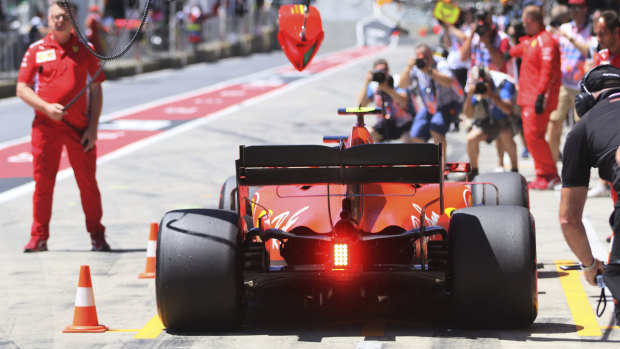 Unlucky again: Ferrari driver Charles Leclerc of Monaco gets a pit service.