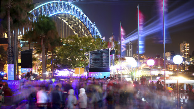 Crowd management plans have been adjusted since opening weekend: Vivid crowd on Thursday night. 