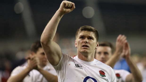 Strong start: England's Owen Farrell celebrates after their upset Six Nations victory over Ireland.