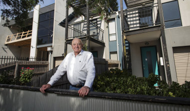 Commercial builder Bill Dumbleton in front of his Yarraville townhouse.
