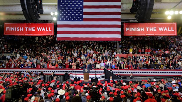 Trump speaks during a rally at the El Paso County Coliseum.