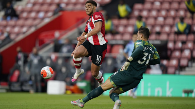 Che Adams (left) was the only goalscorer as Southampton downed Manchester City.