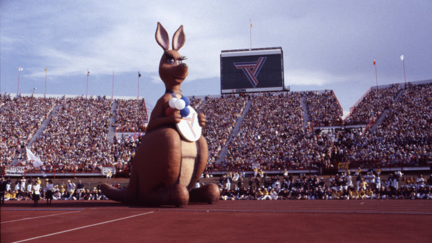 Wink to the past: Matilda the Kangaroo at the opening ceremony of the 1982 Brisbane Games.