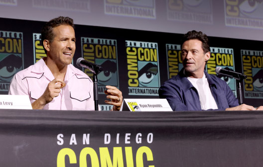 Ryan Reynolds and Hugh Jackman promote Deadpool & Wolverine at ComicCon.