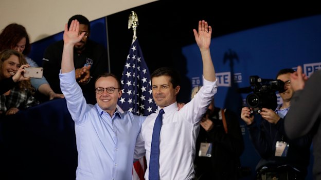 Pete Buttigieg with husband Chasten (left).