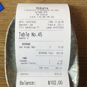The receipt, please: shared lunch at Robata in the CBD.