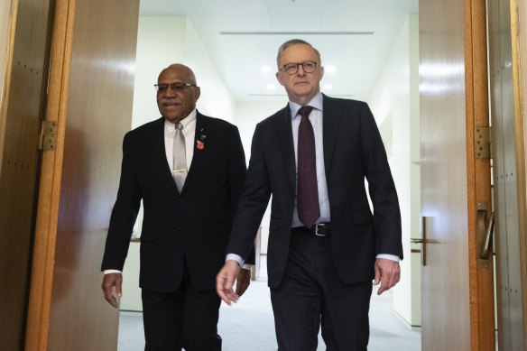 Fijian Prime Minister Sitiveni Rabuka and Prime Minister Anthony Albanese in Canberra in October.