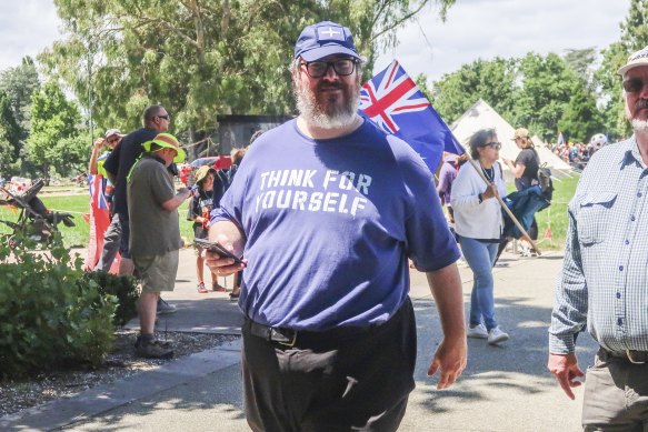 Queensland MP George Christensen at yesterday’s protest in Canberra. 