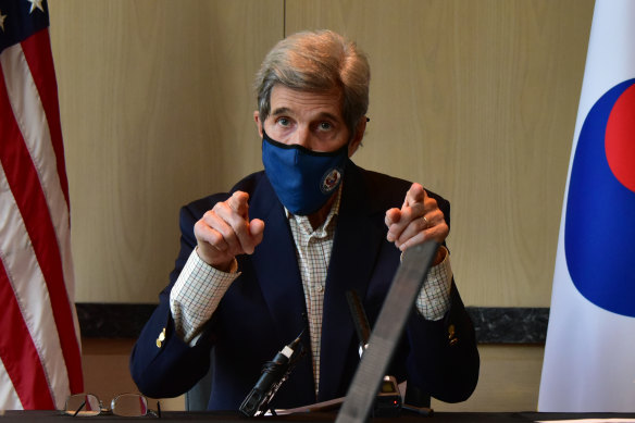 United States Special Presidential Envoy for Climate John Kerry speaks during a press conference in Seoul, South Korea.