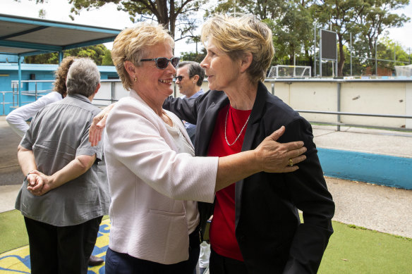 Former Matildas teammates Shona Bass (left) and Julie Dolan at a reunion last year of the 1979 team that took on New Zealand in Australia's first women's 'A' international.