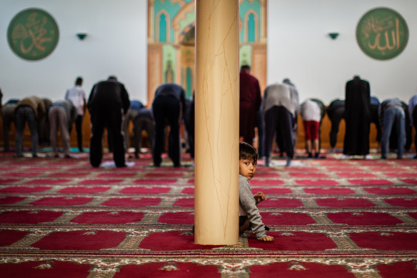 Prayer time at the Australian Bosnian Islamic Centre in Deer Park. The Mosque was taking part in the Islamic Council of Victoria’s Mosque Open Day on Sunday.