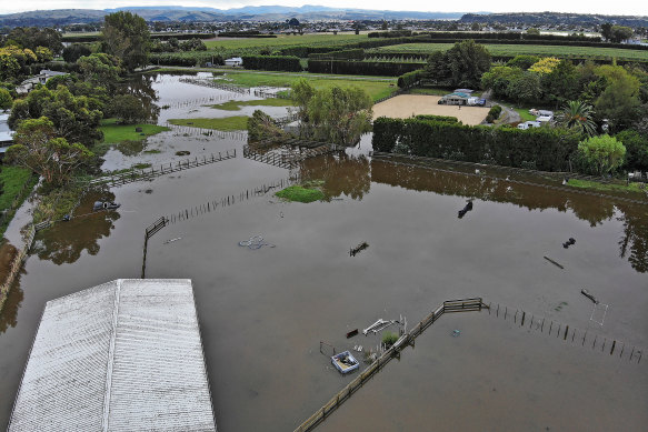 Many paddocks in Meeanee, Napier are under water following flooding.