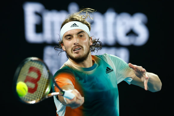 Stefanos Tsitsipas hits out against Daniil Medvedev.