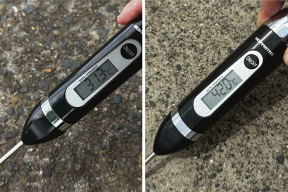 Temperature readings show stark differences between tree-lined Leacocks Lane and the more sparsely shaded Box Road in Casula.