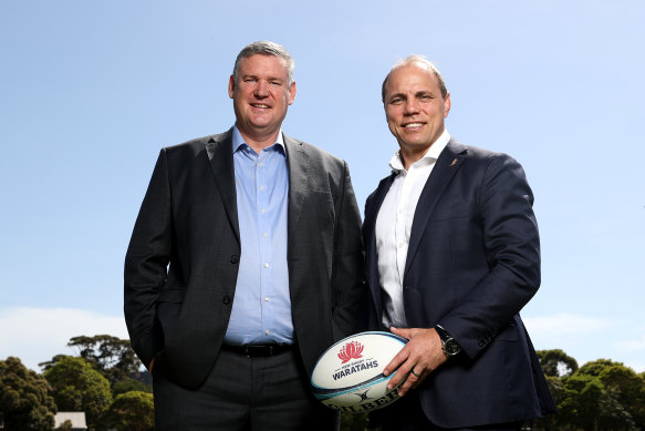 Waratahs chief executive Paul Doorn and Rugby Australia boss Phil Waugh.
