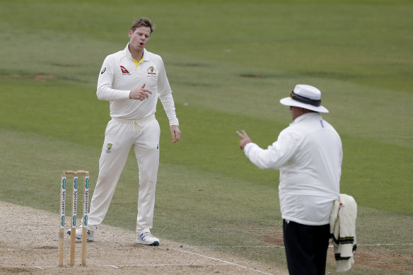 Steve Smith bowled one over during day one of the tour match against Derbyshire. 