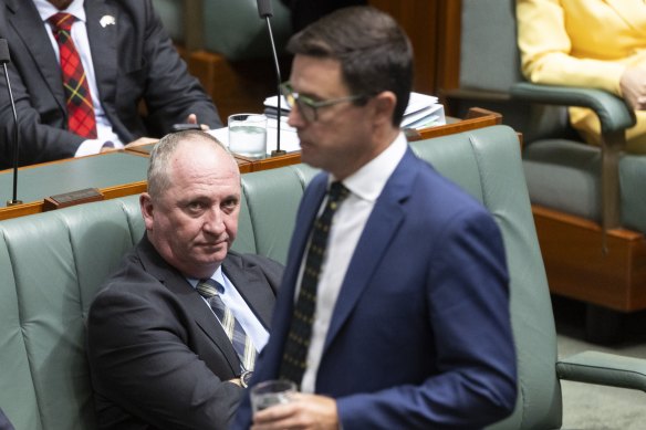 Barnaby Joyce and Nationals leader David Littleproud during question time last week.