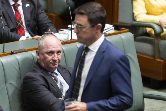 Barnaby Joyce and David Littleproud in question time in February 2024.
