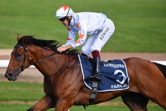 Super colt Farnan powers through the line in the Golden Slipper.