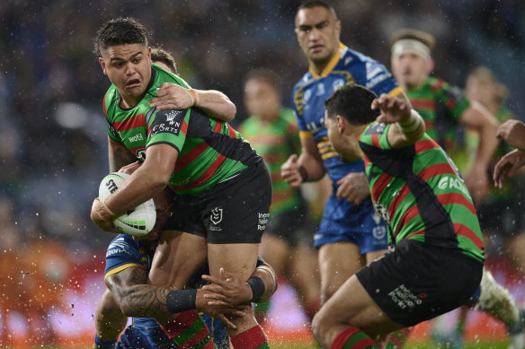Latrell Mitchell last month terrorising Parramatta first-up after an injury lay-off.