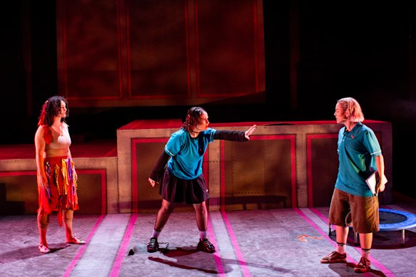 The show – set in a trampoline park –  stitches together unlikely elements