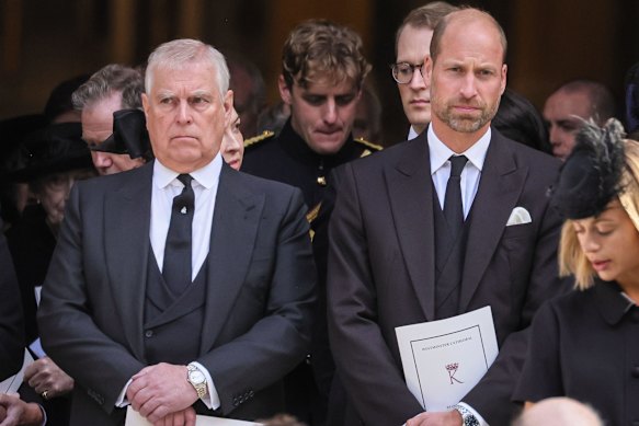 Andrew and Prince William attend the funeral of the Duchess of Kent on September 4.