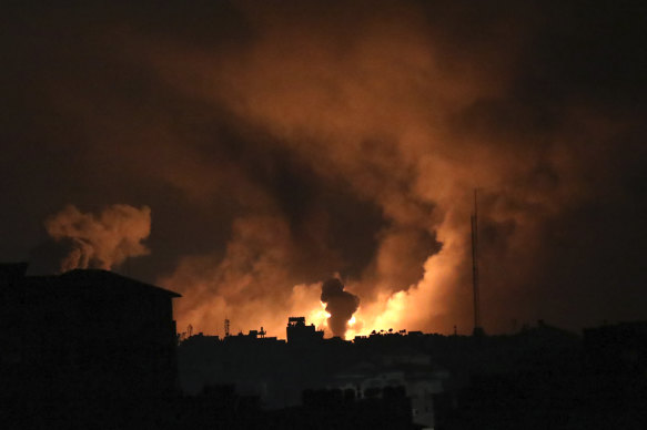 Explosions caused by Israeli airstrikes in the northern Gaza Strip.